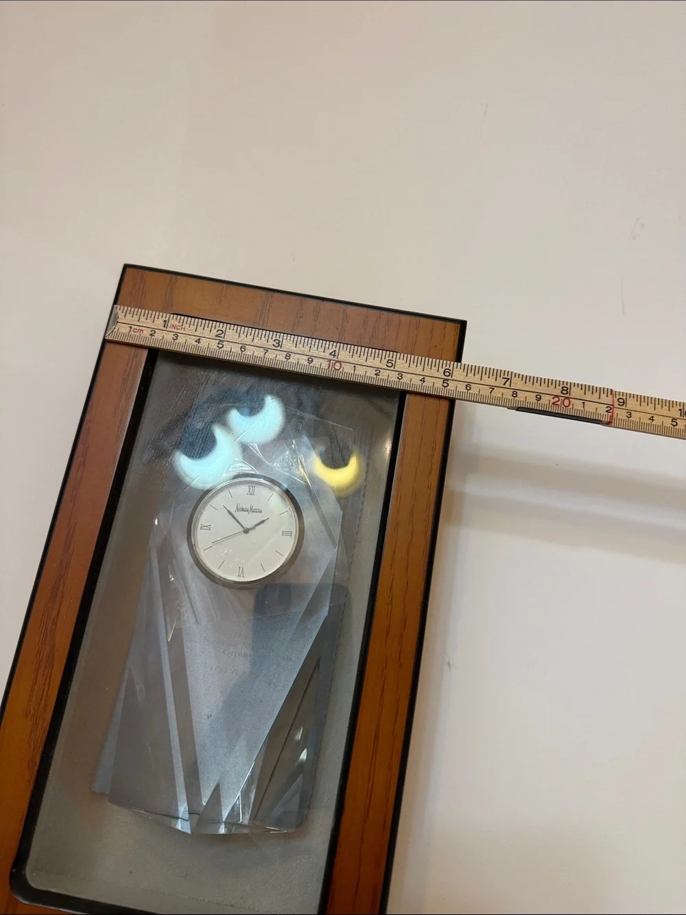 Neiman Marcus Brown Wood-Style Framed Wall Clock with Crystal Accent